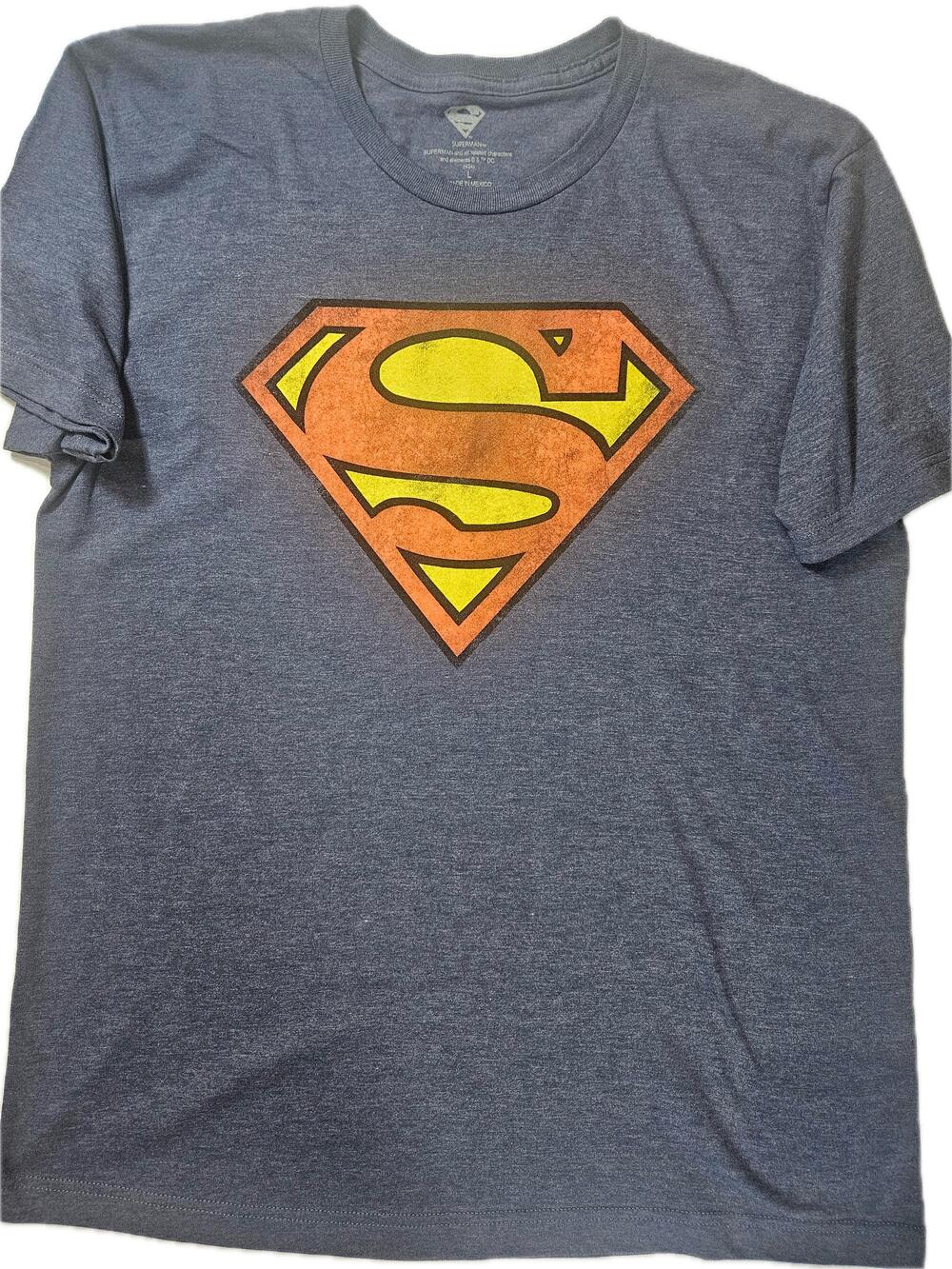 Superman Shirt Mens L Blue Graphic Crewneck Cotton Polyester Tagless Logo